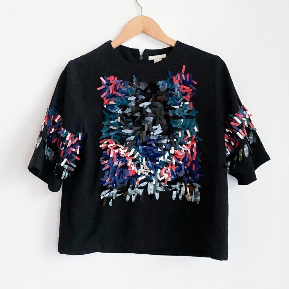H&M Black Cropped  Glitter Sequence Embellished Top 2